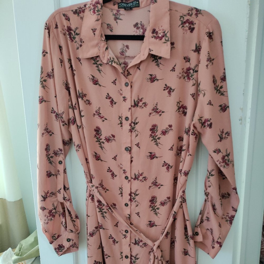 Women's Pink Floral Shirt Dress